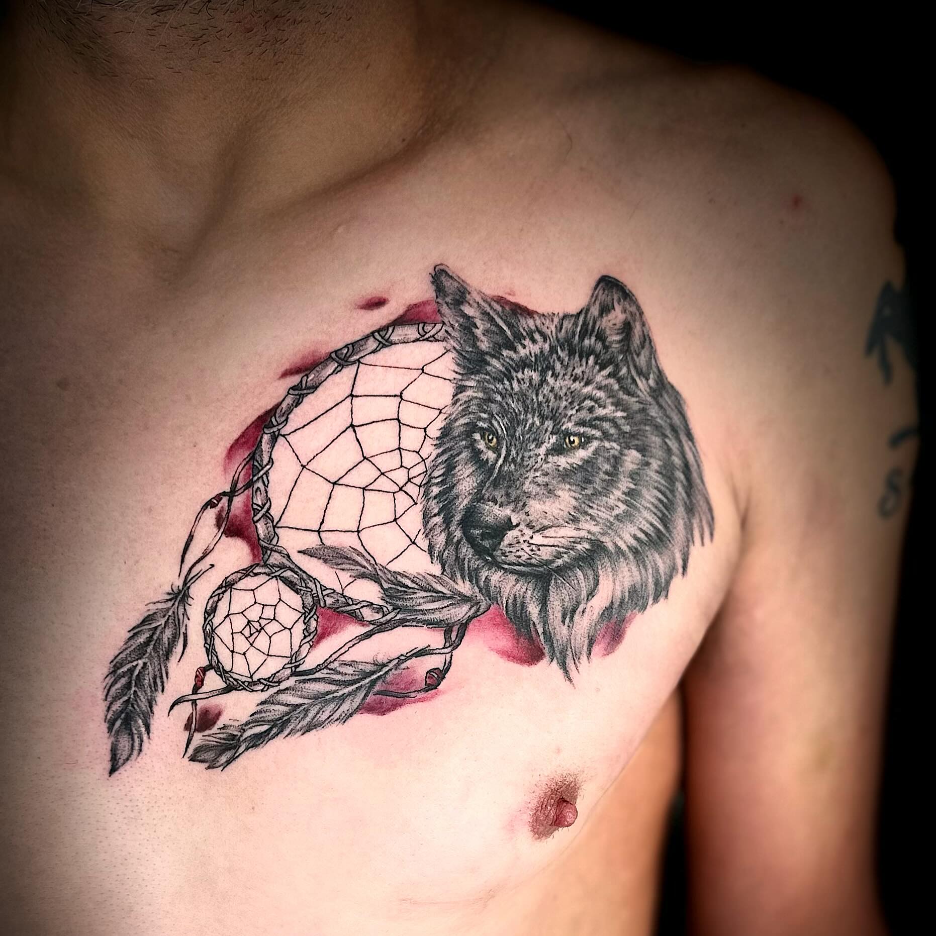 tatouage loup avec attrape reve– Inkaat